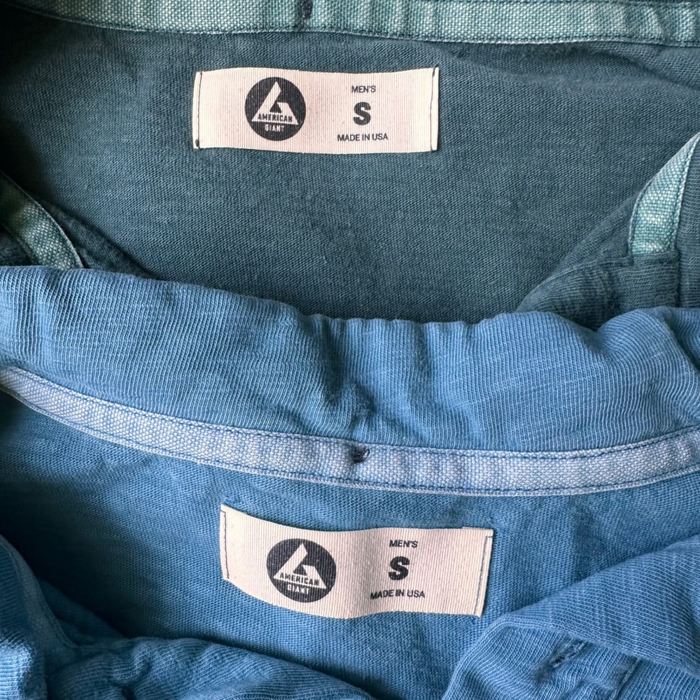American Giant Polo Shirt Mens S 2 Pack Slub Cotton Blue Green Modern Casual - Picture 4 of 9
